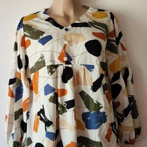 Beautiful empire waist blouse sz 3X colorful EUC